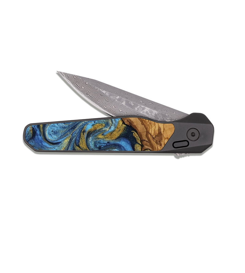 EDC Dark Damascus Wood Pocket Knife - Marlen (Ancient Olive, 818680)