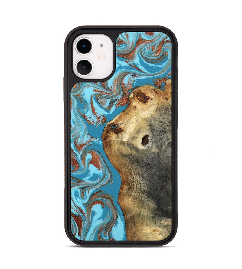 iPhone 11 Wood Phone Case - Kevin (Teal & Gold, 818783)