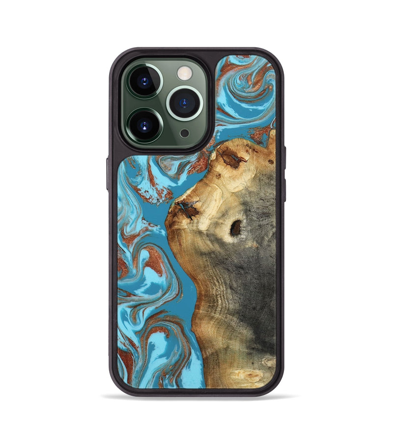 iPhone 13 Pro Wood Phone Case - Kevin (Teal & Gold, 818783)