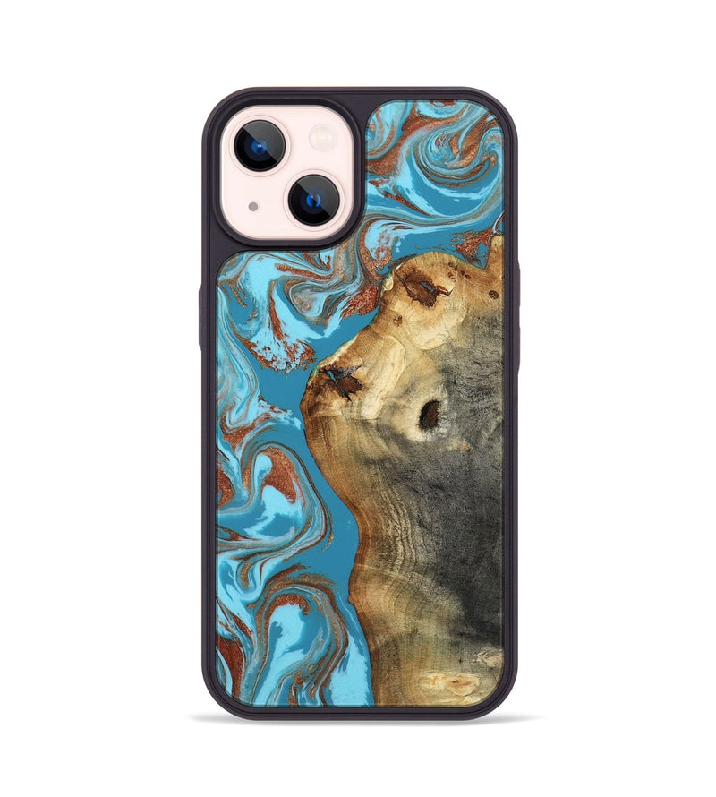 iPhone 14 Wood Phone Case - Kevin (Teal & Gold, 818783)