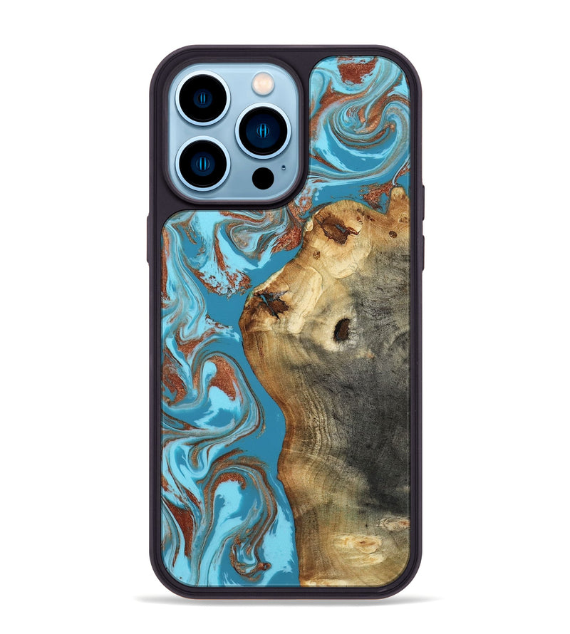 iPhone 14 Pro Max Wood Phone Case - Kevin (Teal & Gold, 818783)
