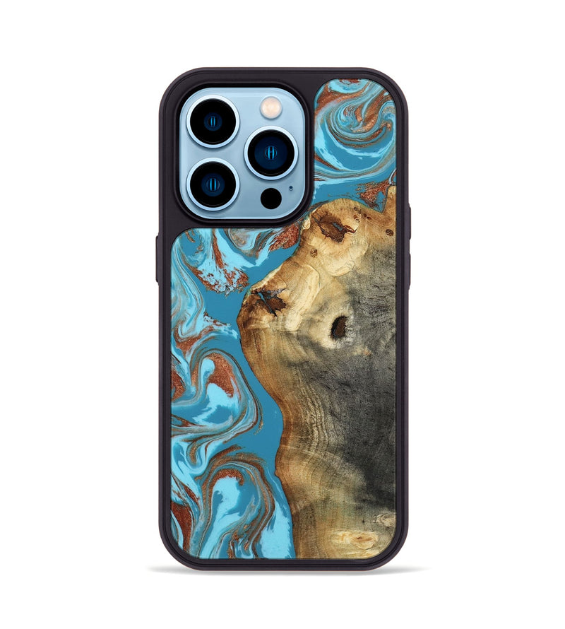 iPhone 14 Pro Wood Phone Case - Kevin (Teal & Gold, 818783)