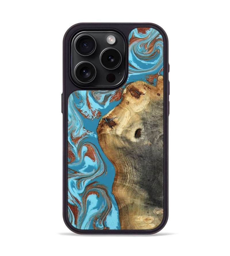 iPhone 15 Pro Wood Phone Case - Kevin (Teal & Gold, 818783)