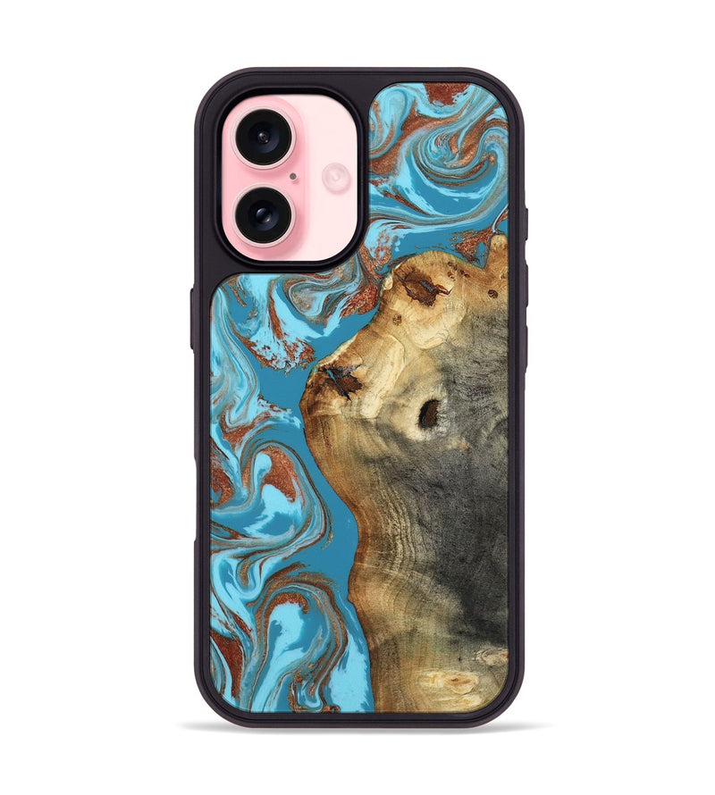 iPhone 16 Wood Phone Case - Kevin (Teal & Gold, 818783)