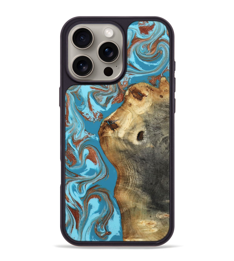 iPhone 16 Pro Max Wood Phone Case - Kevin (Teal & Gold, 818783)