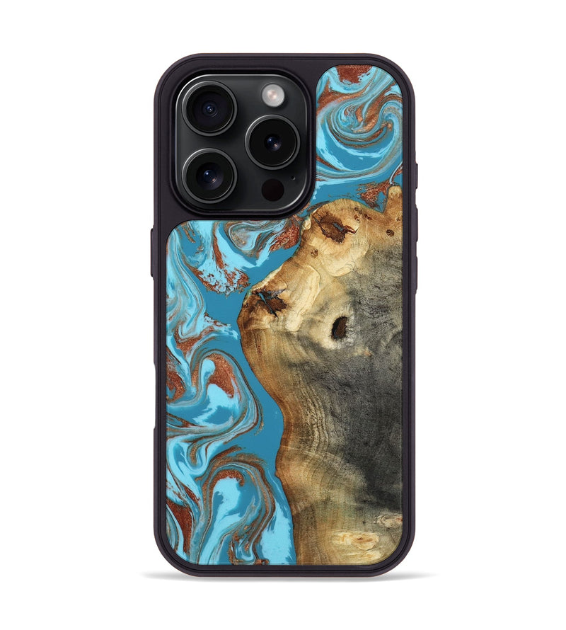 iPhone 16 Pro Wood Phone Case - Kevin (Teal & Gold, 818783)