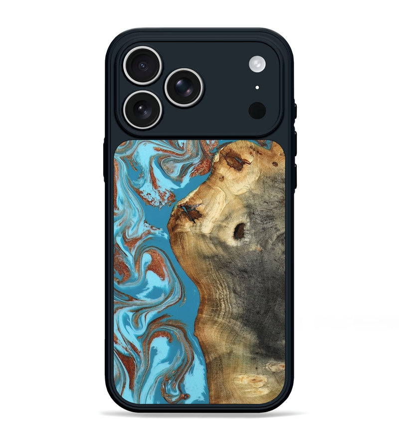 iPhone 17 Pro Max Wood Phone Case - Kevin (Teal & Gold, 818783)