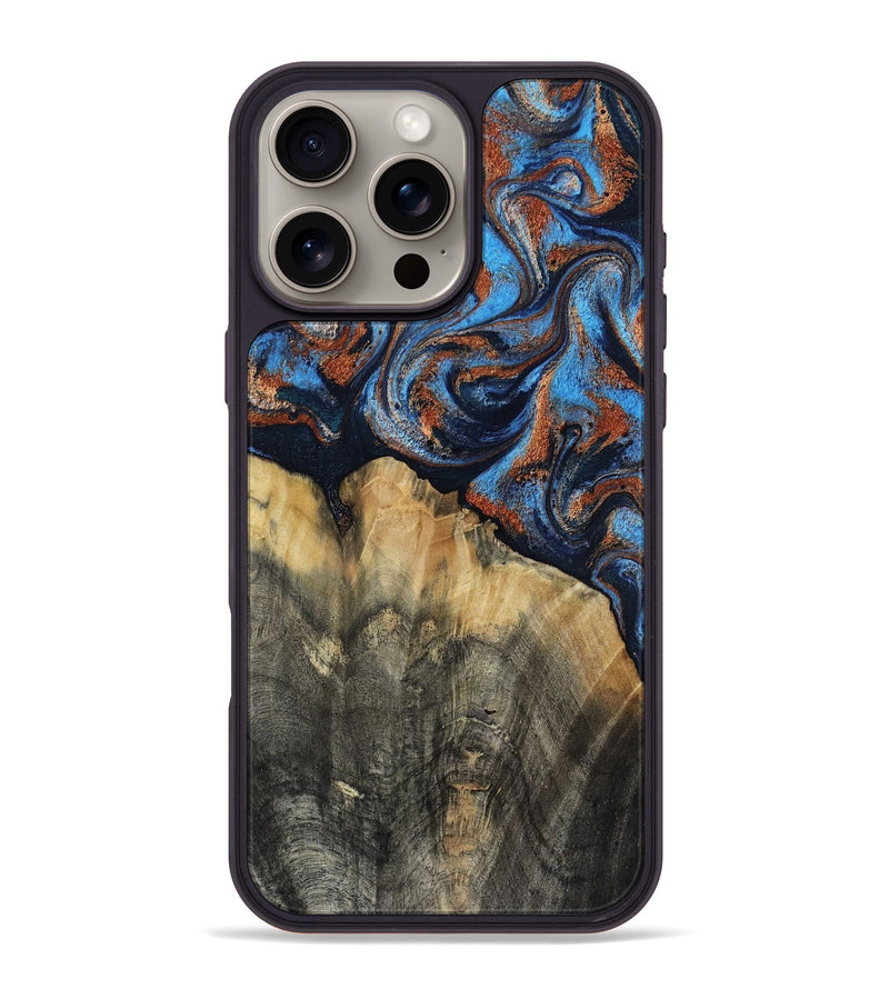 iPhone 16 Pro Max Wood Phone Case - Waldo (Teal & Gold, 818785)