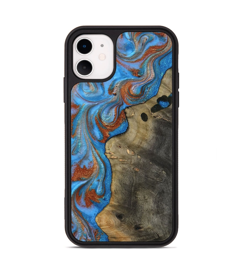 iPhone 11 Wood Phone Case - Carl (Teal & Gold, 818786)