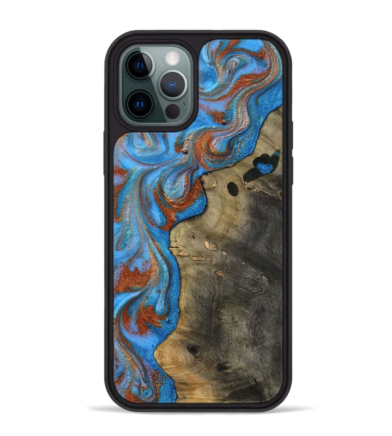 iPhone 12 Pro Max Wood Phone Case - Carl (Teal & Gold, 818786)