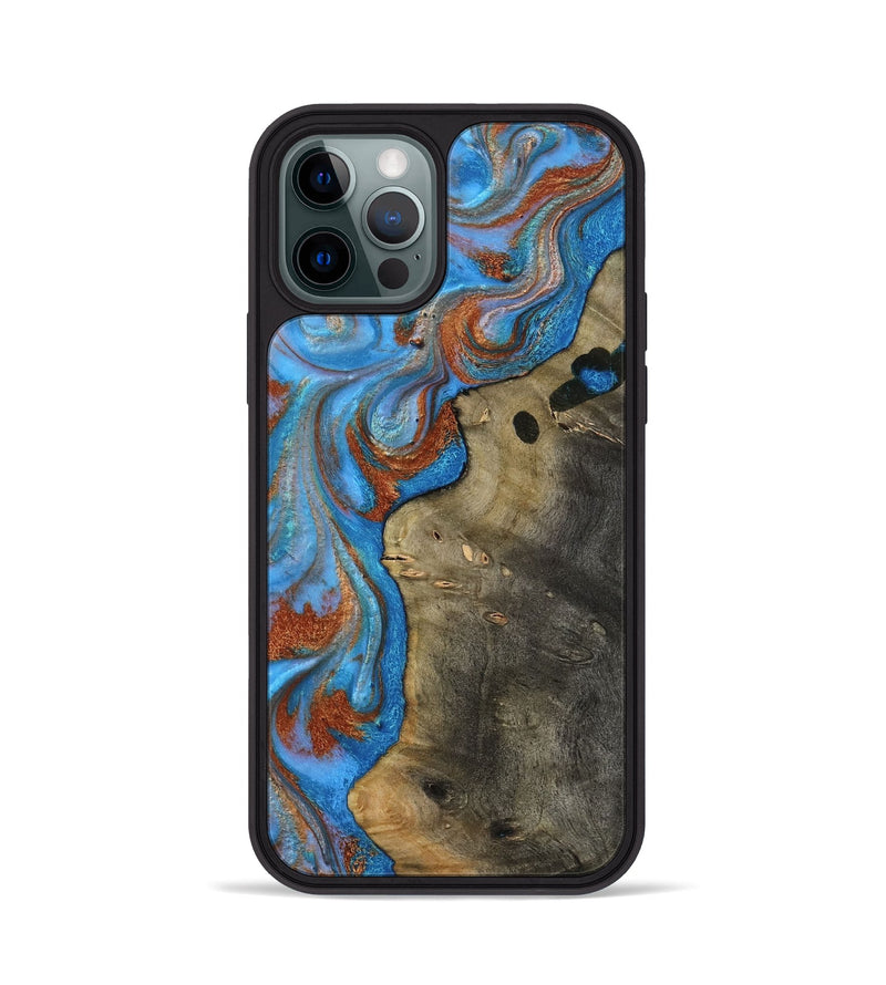 iPhone 12 Pro Wood Phone Case - Carl (Teal & Gold, 818786)