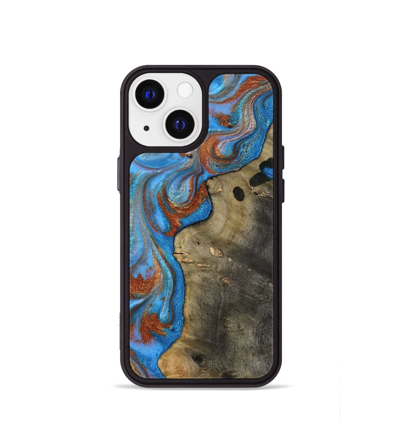iPhone 13 mini Wood Phone Case - Carl (Teal & Gold, 818786)