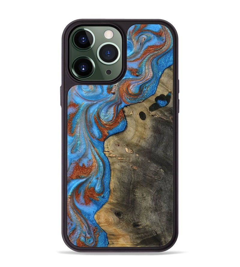 iPhone 13 Pro Max Wood Phone Case - Carl (Teal & Gold, 818786)