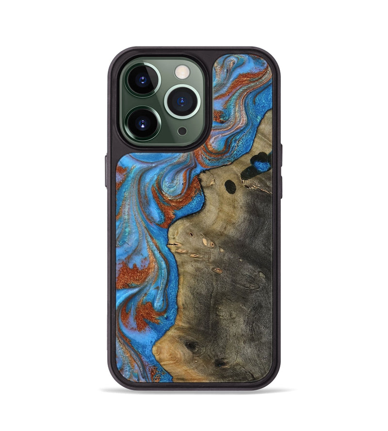 iPhone 13 Pro Wood Phone Case - Carl (Teal & Gold, 818786)