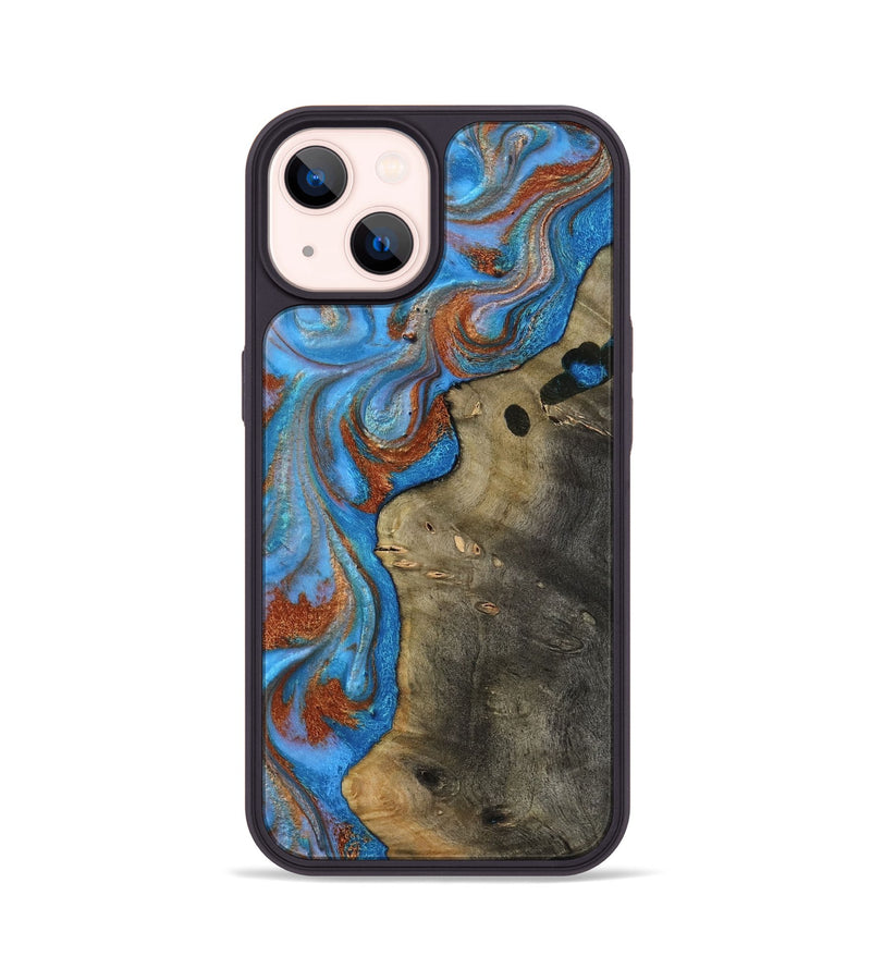 iPhone 14 Wood Phone Case - Carl (Teal & Gold, 818786)