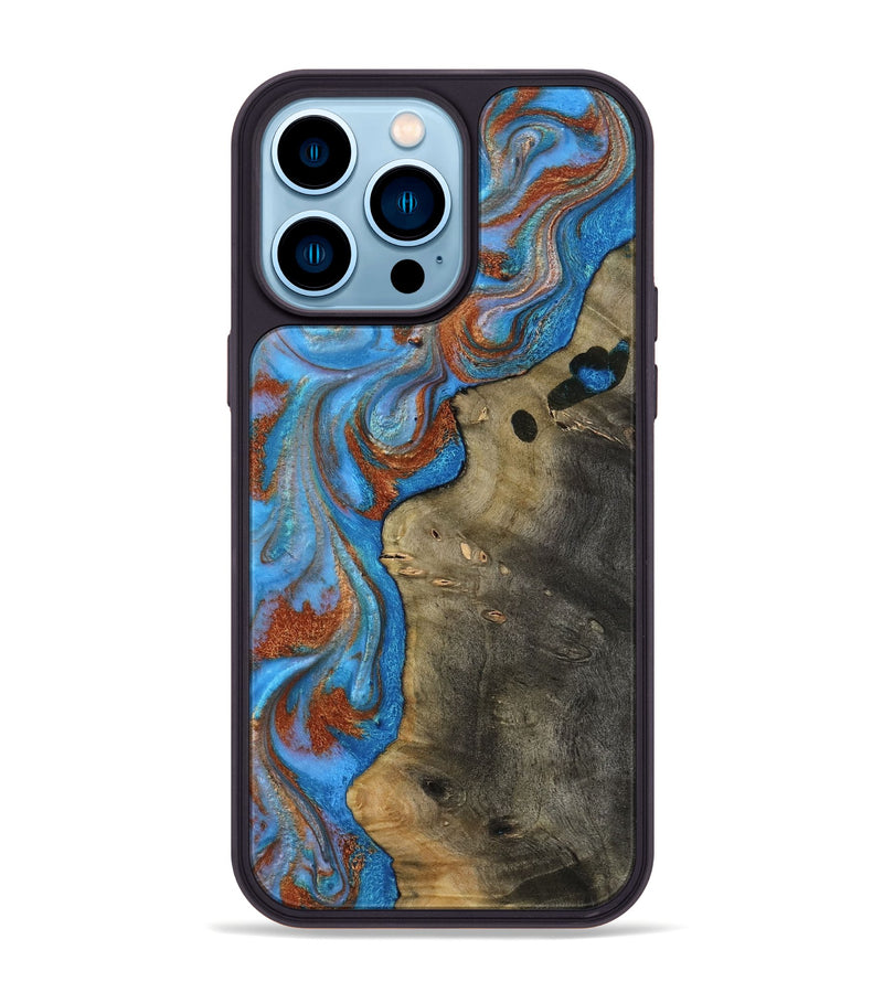 iPhone 14 Pro Max Wood Phone Case - Carl (Teal & Gold, 818786)