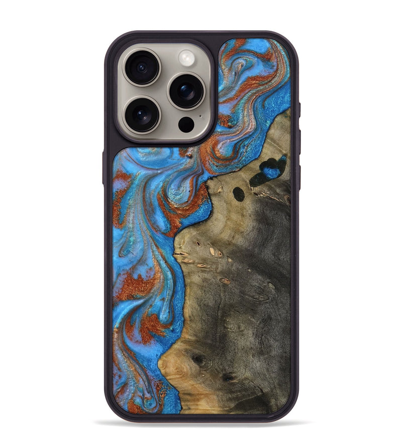 iPhone 15 Pro Max Wood Phone Case - Carl (Teal & Gold, 818786)