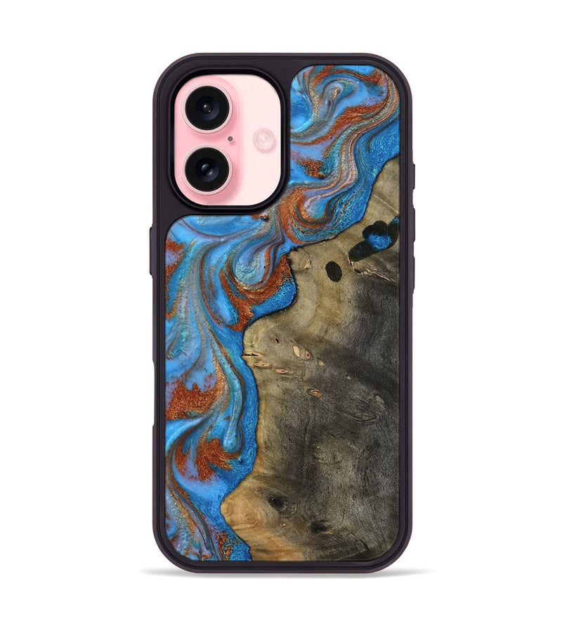 iPhone 16 Wood Phone Case - Carl (Teal & Gold, 818786)