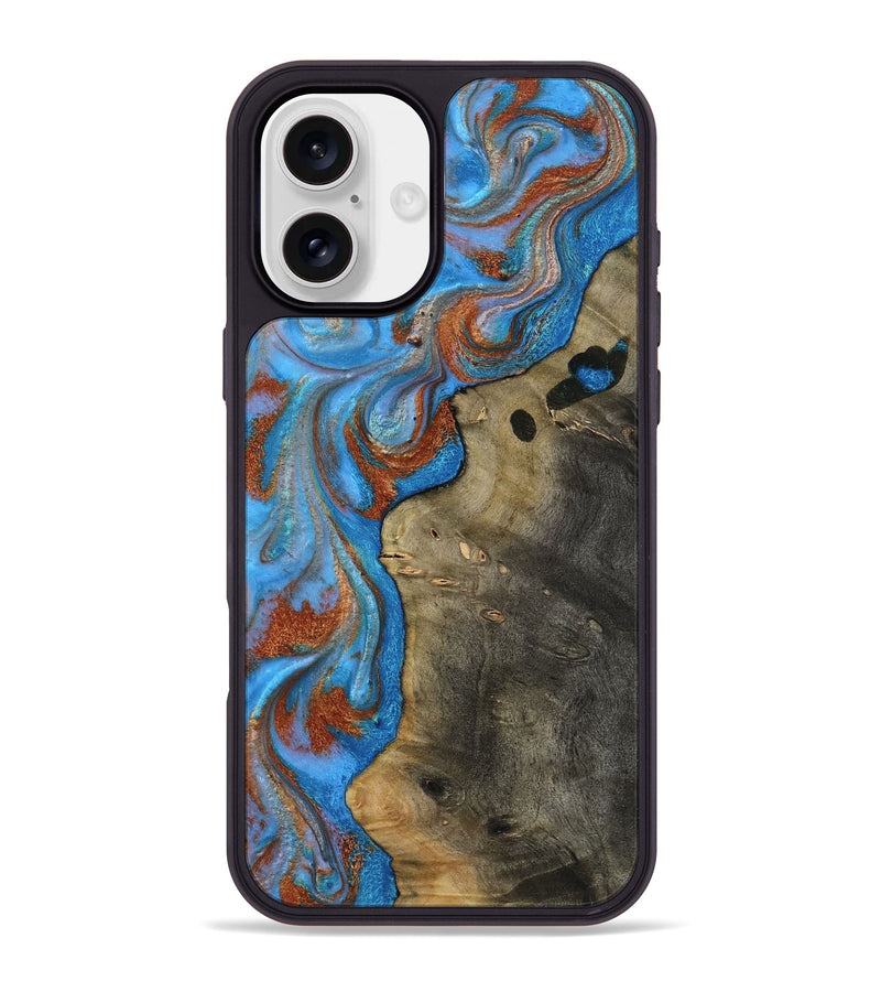 iPhone 16 Plus Wood Phone Case - Carl (Teal & Gold, 818786)