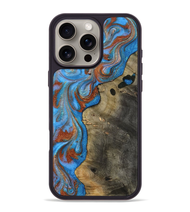 iPhone 16 Pro Max Wood Phone Case - Carl (Teal & Gold, 818786)