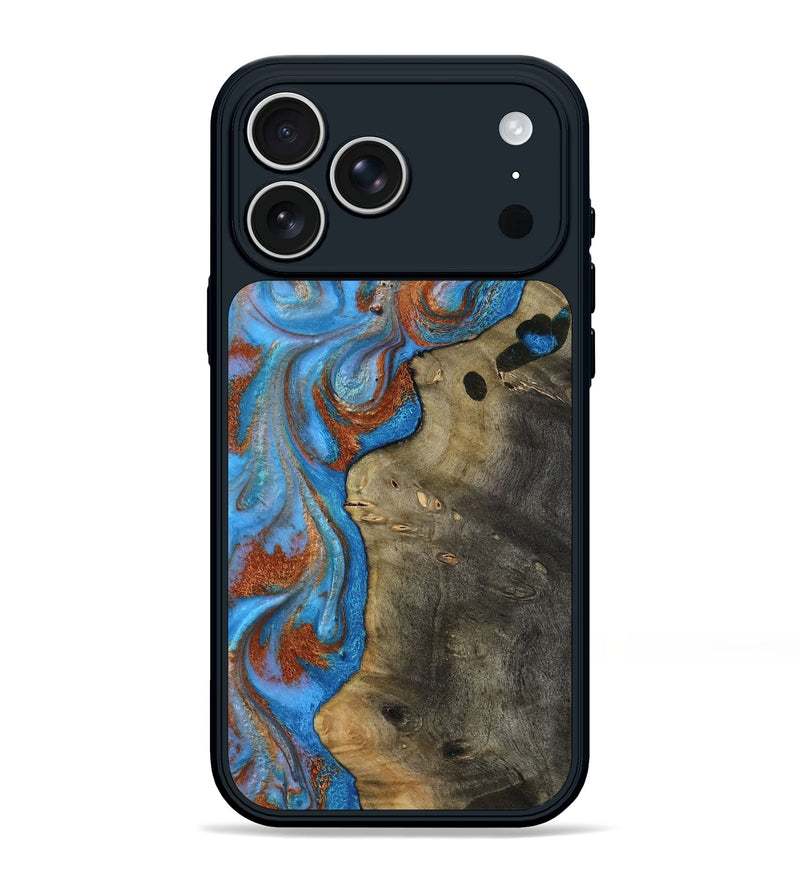 iPhone 17 Pro Max Wood Phone Case - Carl (Teal & Gold, 818786)
