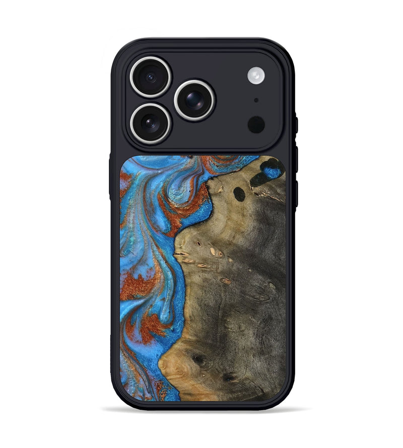 iPhone 17 Pro Wood Phone Case - Carl (Teal & Gold, 818786)