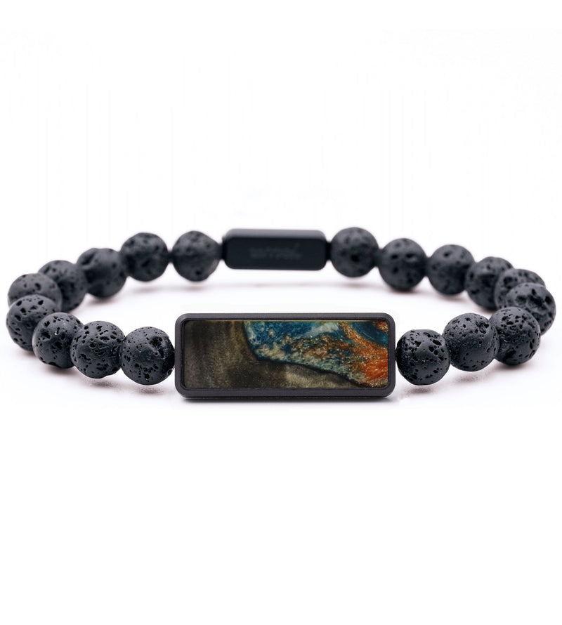 Lava Bead Wood Bracelet - Norman (Teal & Gold, 818864)