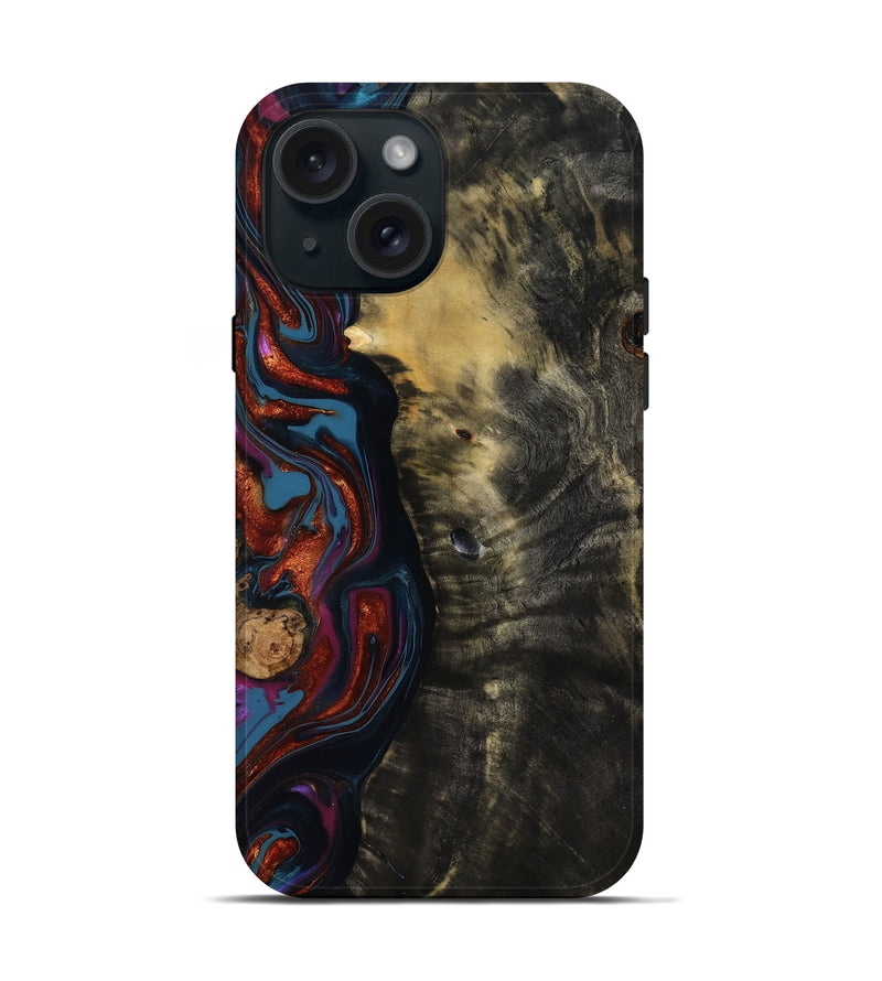iPhone 15 Wood Live Edge Phone Case - Michele (Blue, 818918)