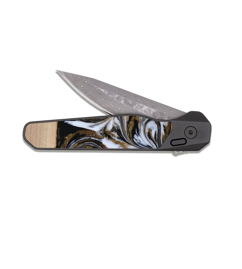EDC Dark Damascus Wood Pocket Knife - Dante (Black & White, 819042)