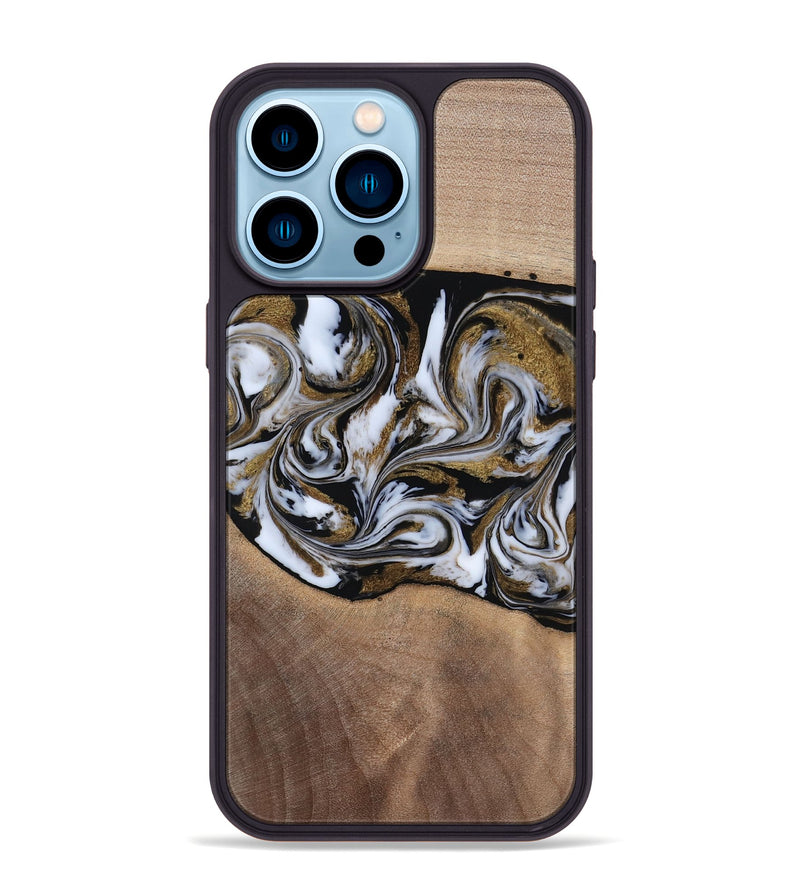 iPhone 14 Pro Max Wood Phone Case - Dante (Black & White, 819042)