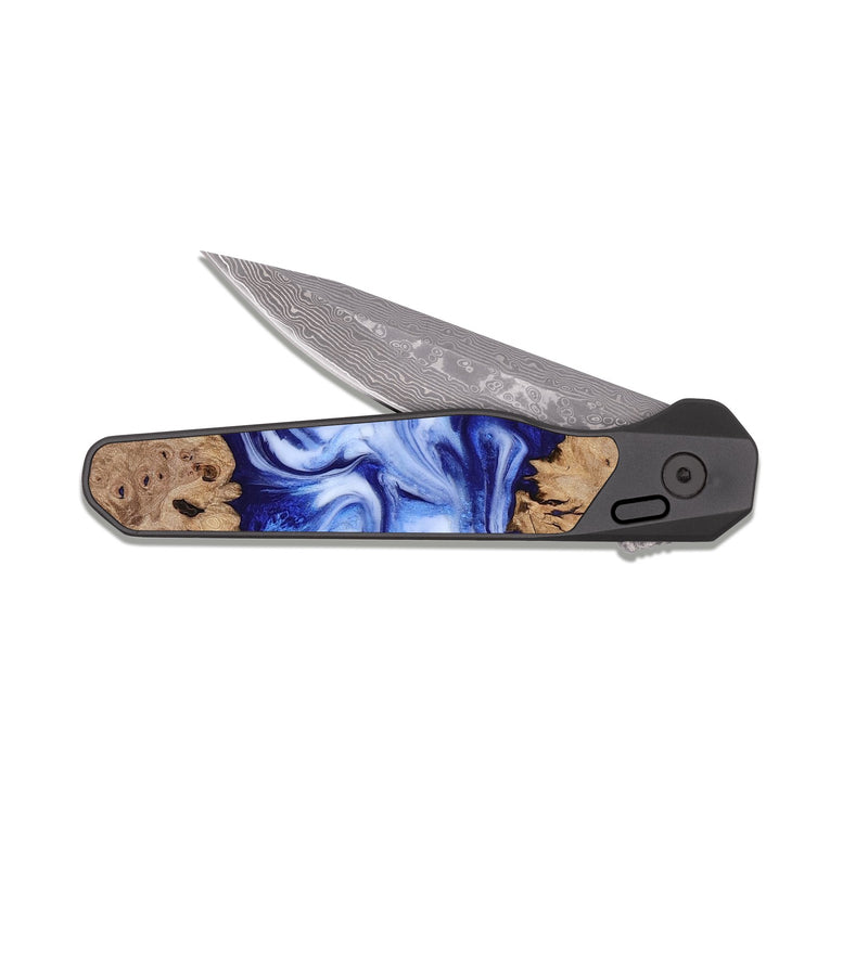EDC Dark Damascus Wood Pocket Knife - Jamiya (Blue, 819055)
