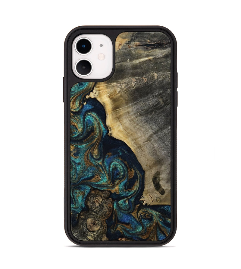 iPhone 11 Wood Phone Case - Foster (Teal & Gold, 819072)