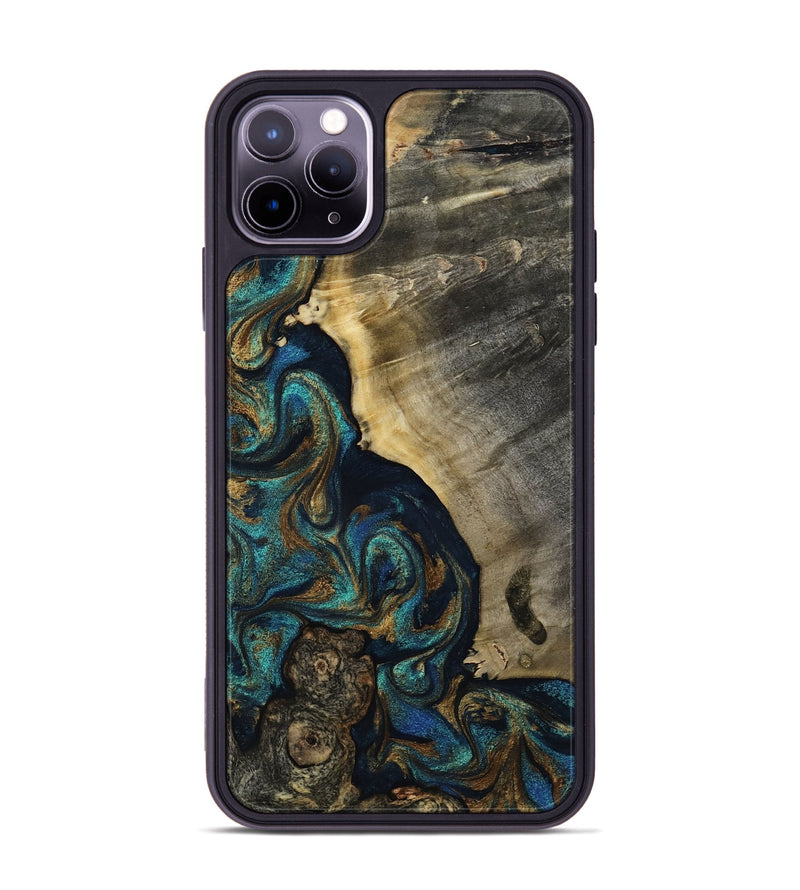 iPhone 11 Pro Max Wood Phone Case - Foster (Teal & Gold, 819072)