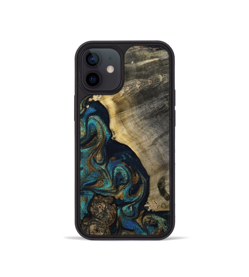 iPhone 12 mini Wood Phone Case - Foster (Teal & Gold, 819072)