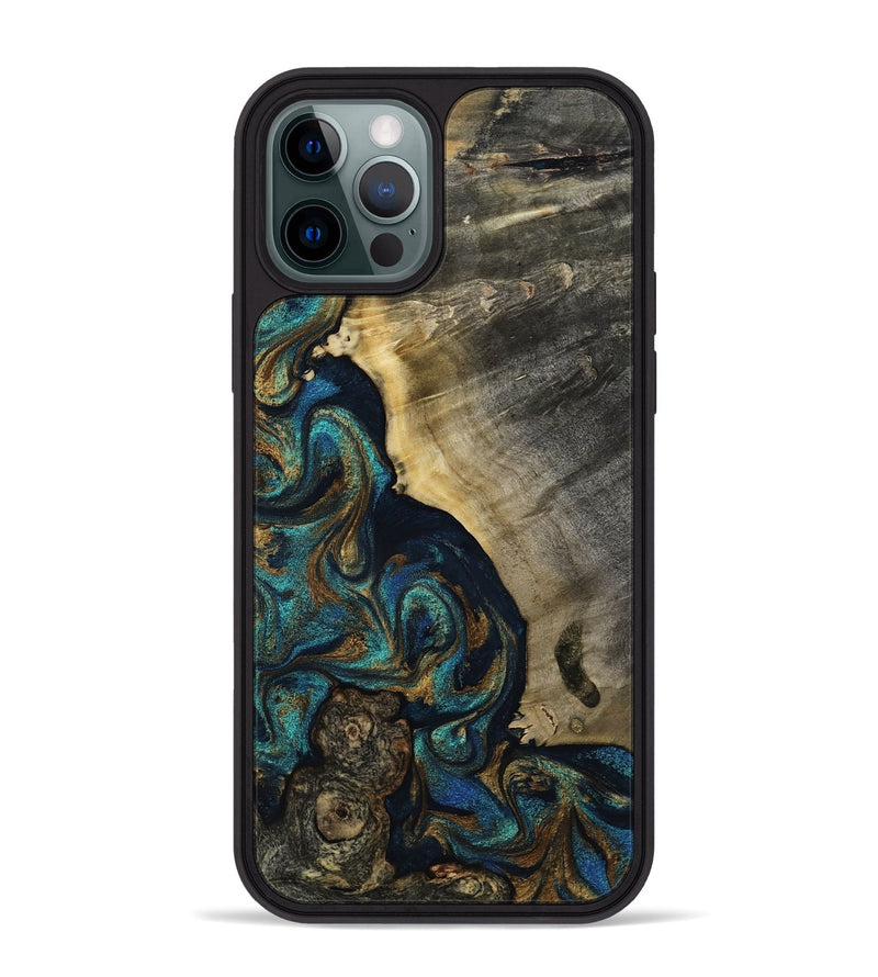 iPhone 12 Pro Max Wood Phone Case - Foster (Teal & Gold, 819072)