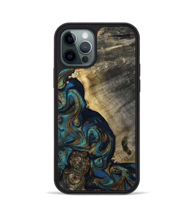 iPhone 12 Pro Wood Phone Case - Foster (Teal & Gold, 819072)