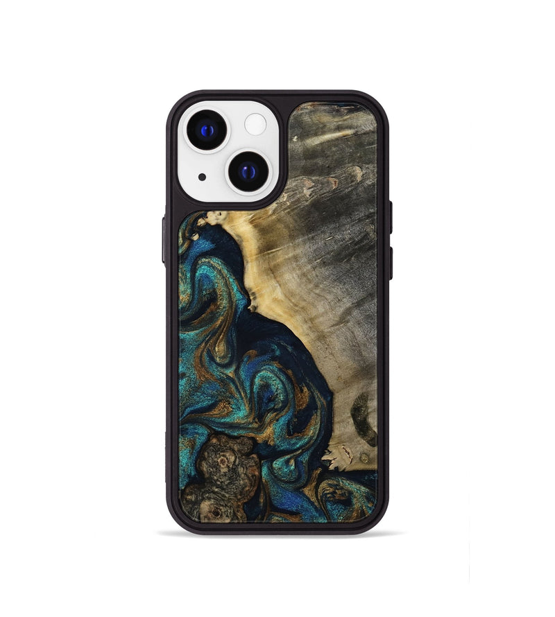 iPhone 13 mini Wood Phone Case - Foster (Teal & Gold, 819072)