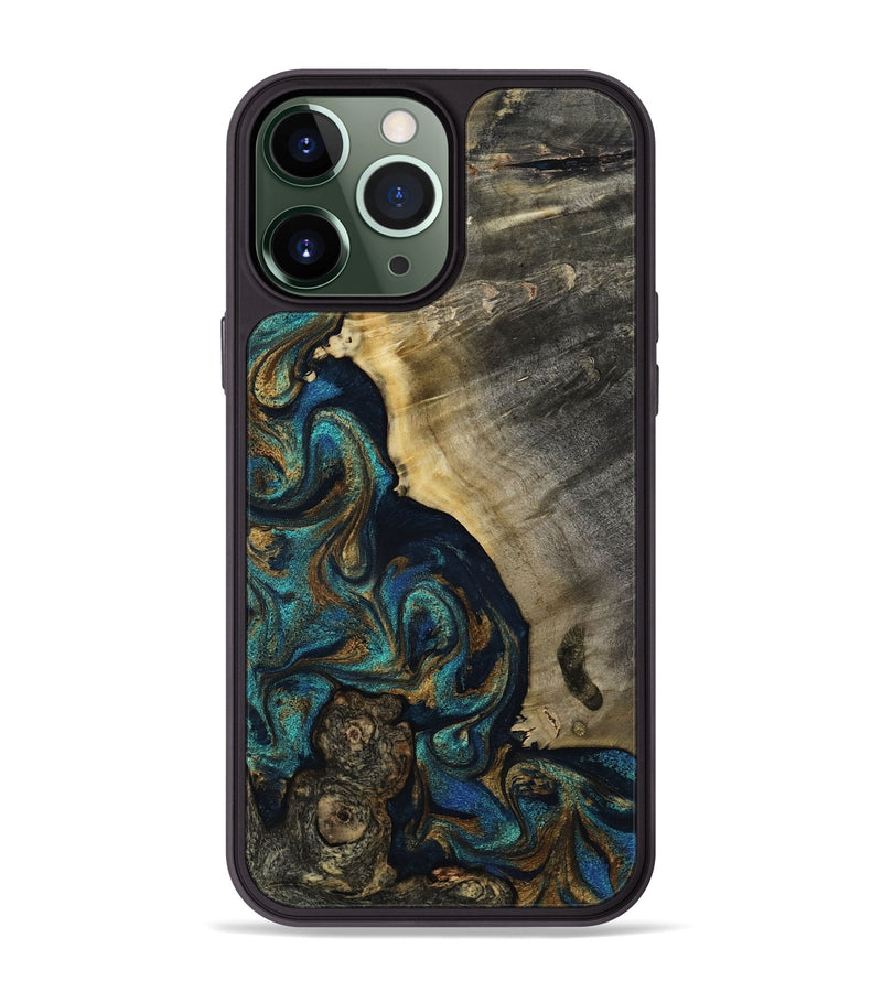 iPhone 13 Pro Max Wood Phone Case - Foster (Teal & Gold, 819072)