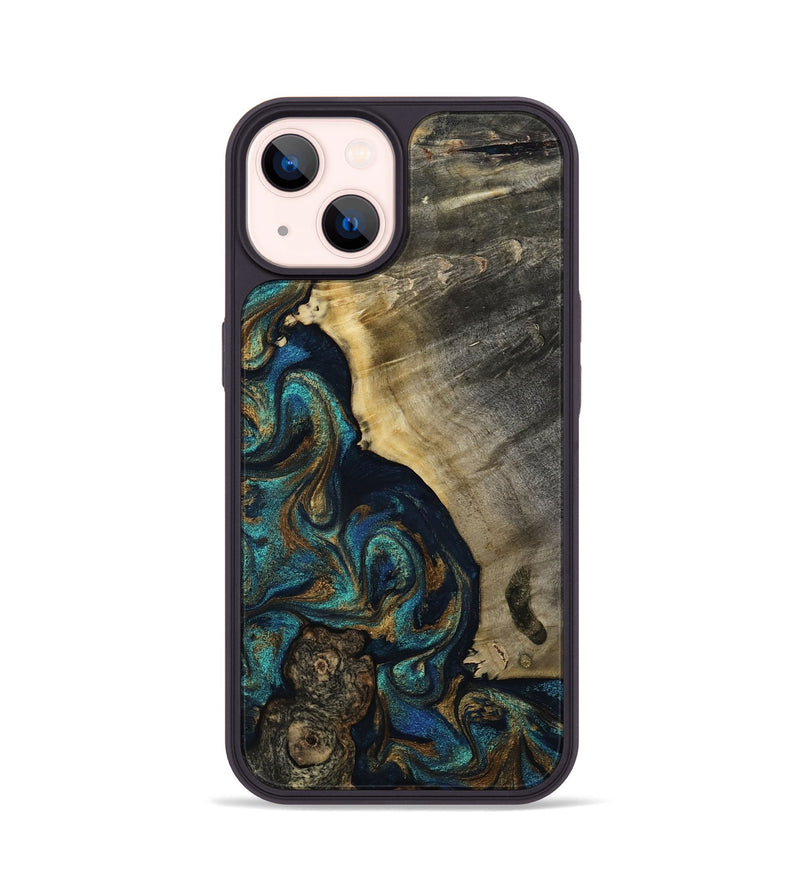 iPhone 14 Wood Phone Case - Foster (Teal & Gold, 819072)