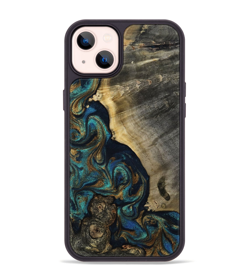 iPhone 14 Plus Wood Phone Case - Foster (Teal & Gold, 819072)