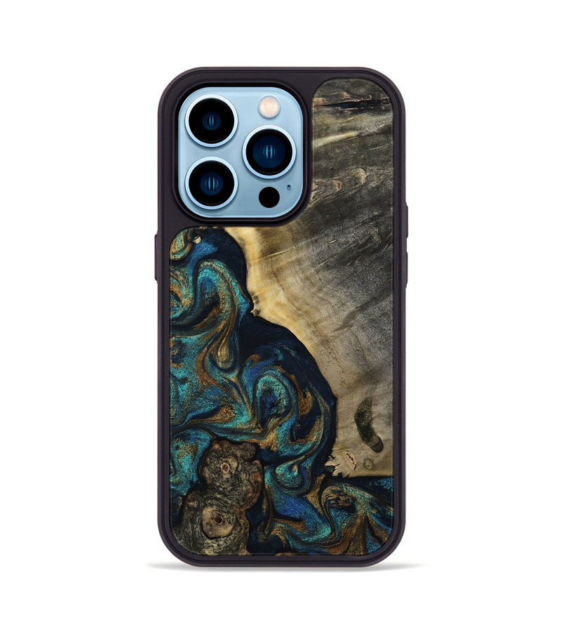 iPhone 14 Pro Wood Phone Case - Foster (Teal & Gold, 819072)