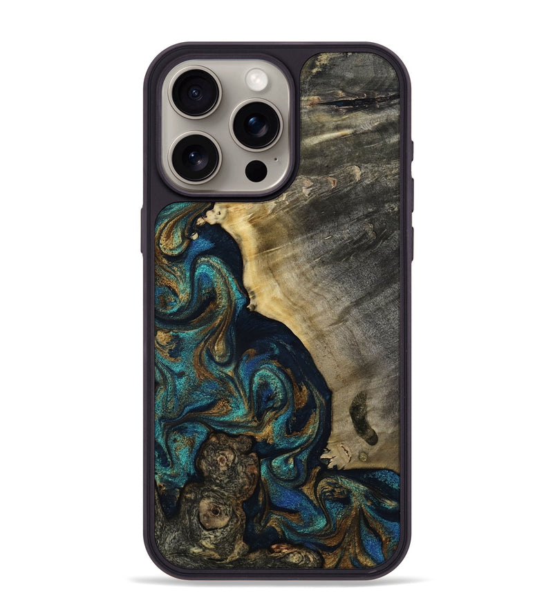 iPhone 15 Pro Max Wood Phone Case - Foster (Teal & Gold, 819072)