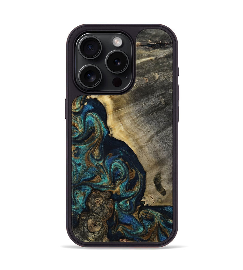 iPhone 15 Pro Wood Phone Case - Foster (Teal & Gold, 819072)