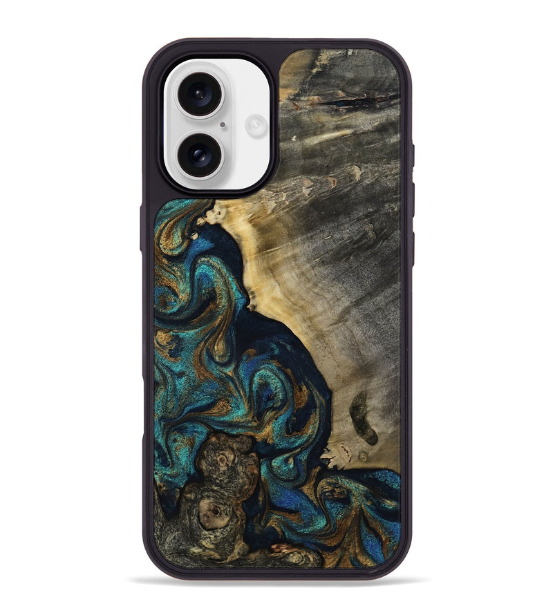iPhone 16 Plus Wood Phone Case - Foster (Teal & Gold, 819072)