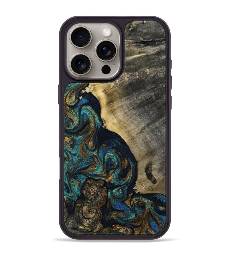 iPhone 16 Pro Max Wood Phone Case - Foster (Teal & Gold, 819072)