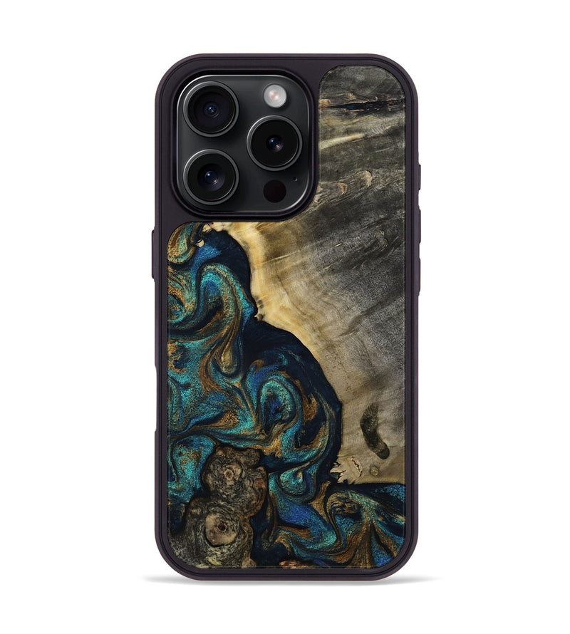 iPhone 16 Pro Wood Phone Case - Foster (Teal & Gold, 819072)