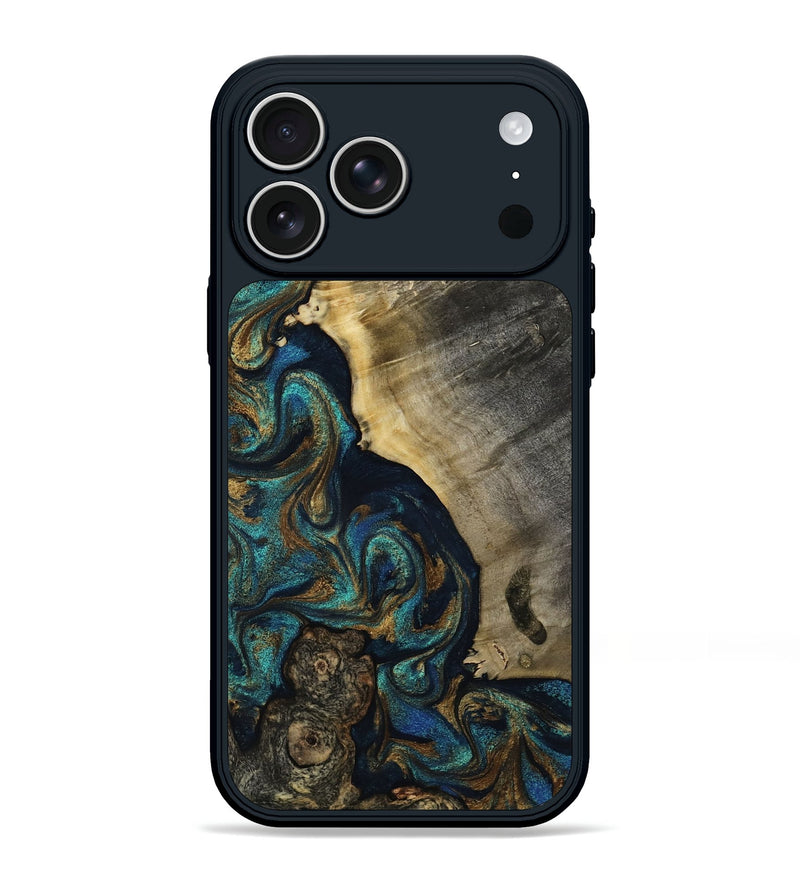 iPhone 17 Pro Max Wood Phone Case - Foster (Teal & Gold, 819072)