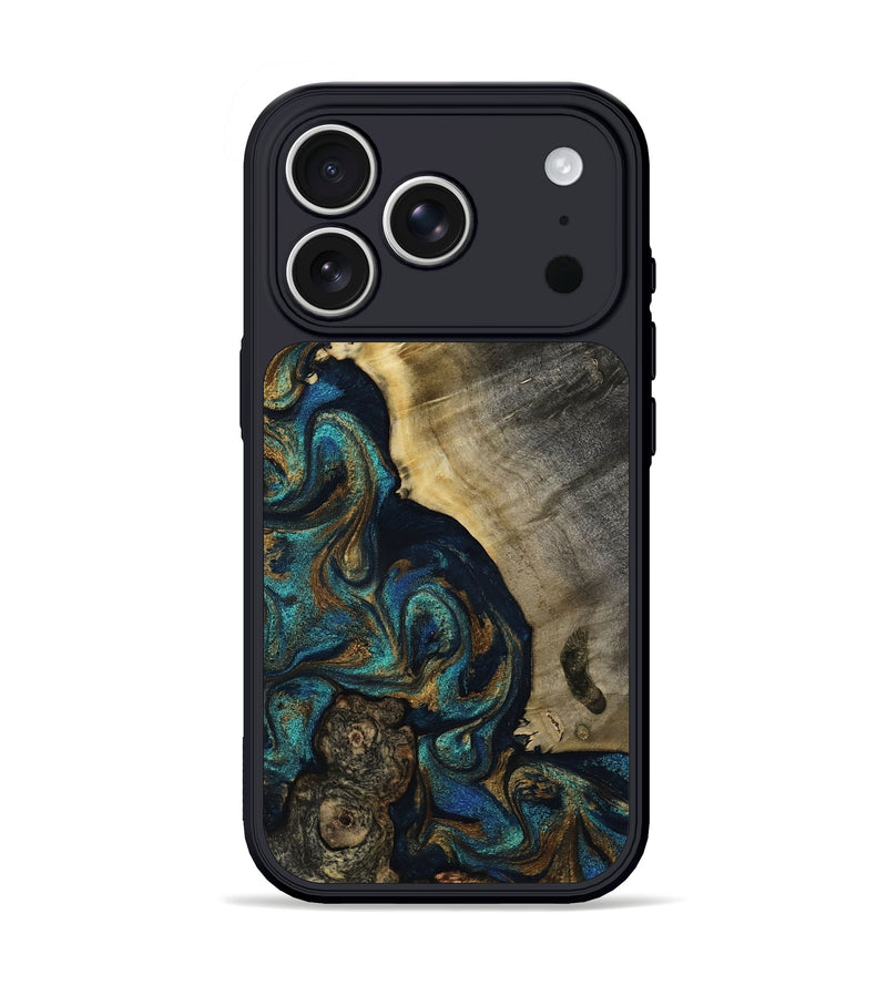 iPhone 17 Pro Wood Phone Case - Foster (Teal & Gold, 819072)