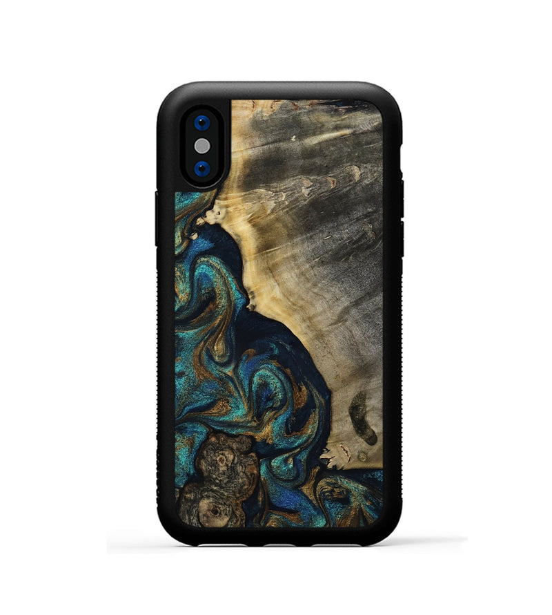 iPhone Xs Wood Phone Case - Foster (Teal & Gold, 819072)