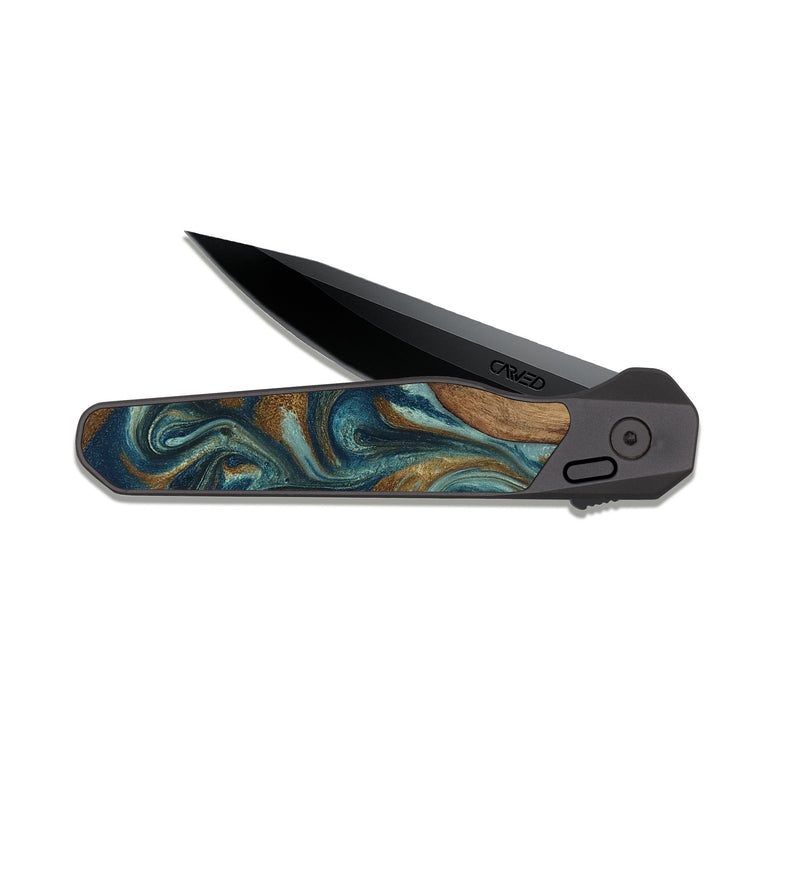 EDC Dark Slate Wood Pocket Knife - Garrick (Teal & Gold, 819073)